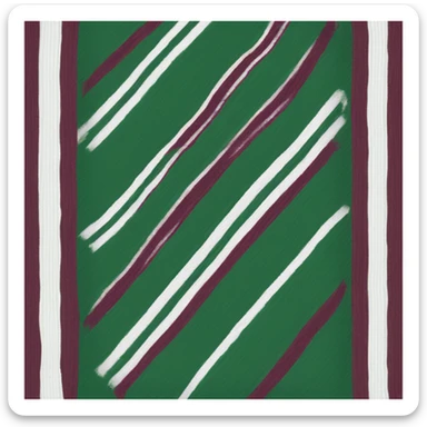 Green scarf, with one thick burgundy stripe between two thinner white stripes in the middle sticker