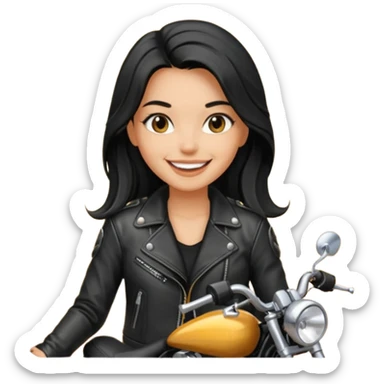 biker girl black long hair  sticker