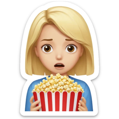 Blonde girl eating popcorn scared sticker