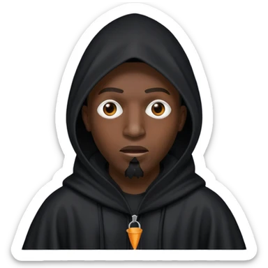 Rapping black male wearing Tall black robe with cone-shaped hood covering face, two eyes slightly visible through slit.” sticker
