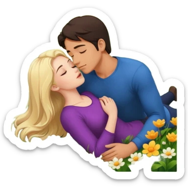 naked man, dark Hair, kneeling, Kissing lying naked blonde Woman sticker