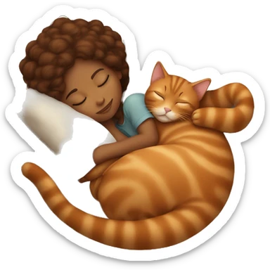 brown girl sleeping with ginger cat sticker