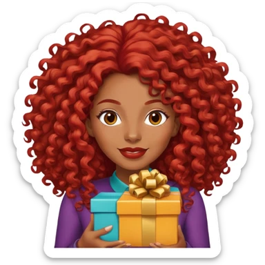 Afrolatina with long red hair with curls celebrating a present sticker