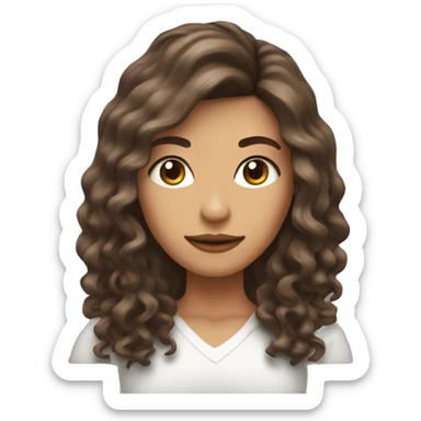 mujer con pelo largo, flequillo y rizos. ojos marrones sticker