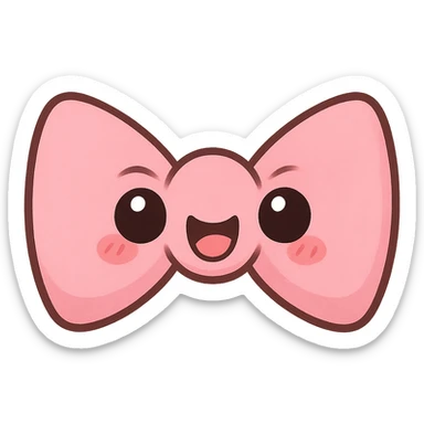 a cute pink bowtie, original design, big eyes, blushing cheeks, joyful sticker