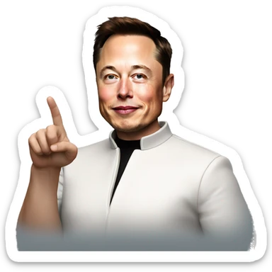 Elon Musk pointing at something at the top right with his hand sticker