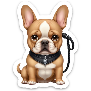 French Bulldog in black leather with whip sticker