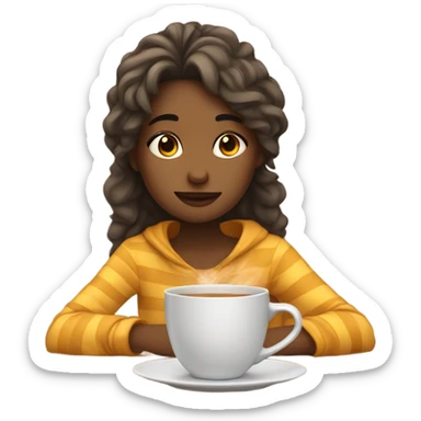 Tired girl at home with tea  sticker