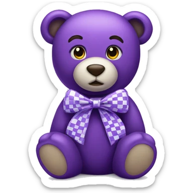 purple teddy bear with a checkered bow on hs neck sticker
