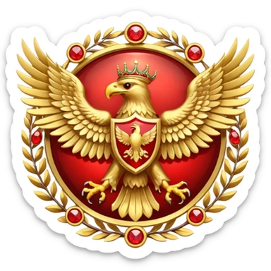 Golden double headed eagle with wings crest / brosch in a circle with red gems and no background sticker