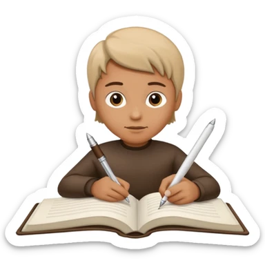 "A white open book,The pen should be positioned as placed exactly in the center between the pages.  if held by a right-handed person - meaning the direction is reversed compared to a left-handed grip. The pen should be uncapped, and the cap placed behind it." sticker