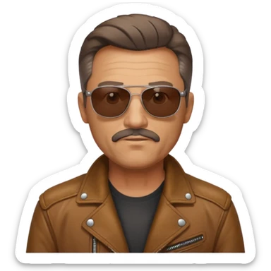 Biker Gang with Sunglasses, Middle-age man, brown jacket, sunglasses sticker