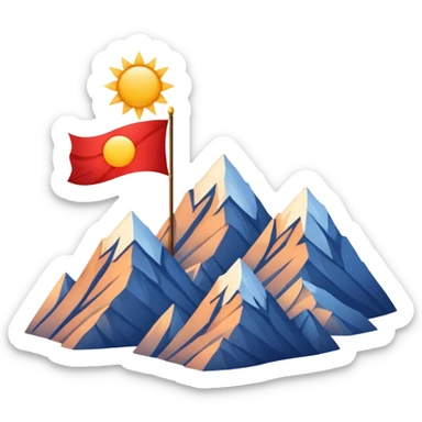 A blue , white and red flag With three mountain and a sun and ⚖️ in the upper part of mountains sticker