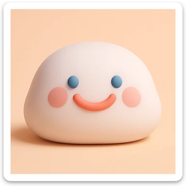 a happy mochi character with a big smile, soft pastel colors, mochi style sticker