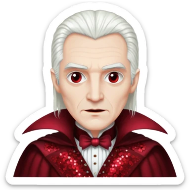 Count Dracula from Universal Monsters with long white hair, dark red sequin outfit sticker