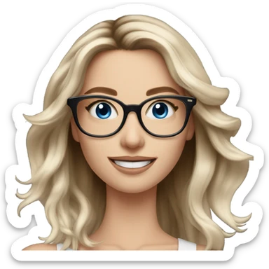 Shoulder length Balayage pale model lady with glasses and blue eyes happy  sticker