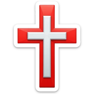 a white cross in a red square sticker