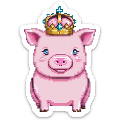 Minecraft pig full body pink blocky animal with square head wearing a crown sticker