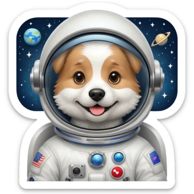 smiling dog with astronaut suit sticker