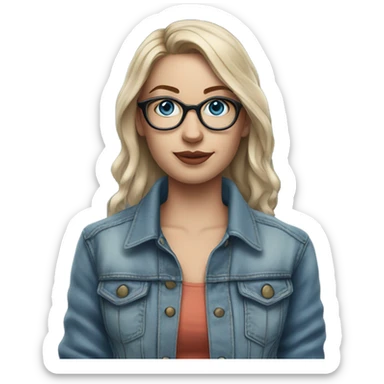 Hyper Realistic pale beautiful tattooed woman with glasses and blue eyes wearing denim jacket sticker