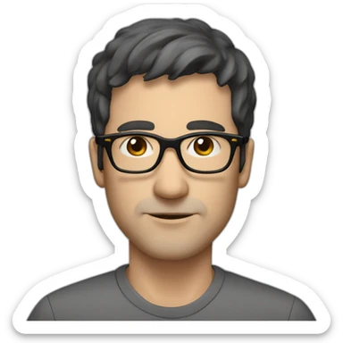 middle age lean white man, black short hair, black glasses, dark brown eyes sticker