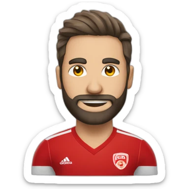 jugador blanco de futbol con barba y camiseta roja chutando a gol sticker