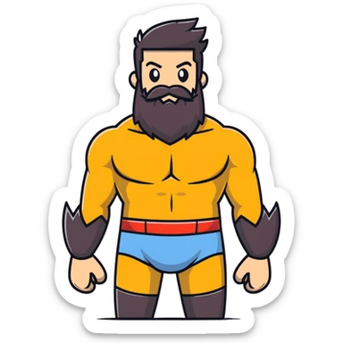 silly superhero with giant beard wearing underwear outside costume, goofy expression sticker