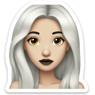Pale girl with long black hair and makeup lips sticker