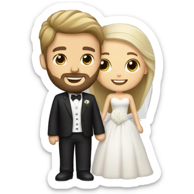 Brunette bride and blond hair/bearded groom. Hugging.  sticker