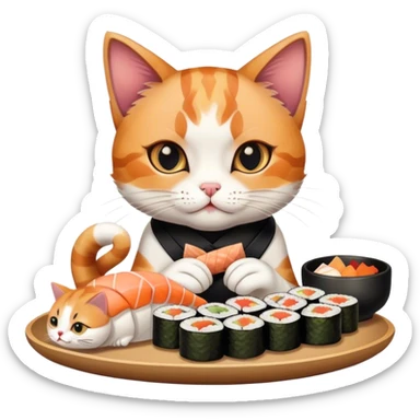 cute cat with tattoos eating sushi sticker