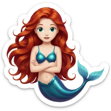 A mermaid with fair skin, teal eyes, redhead, long hair sticker