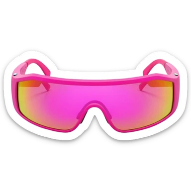 sporty neon pink shield visor sunglasses with thick frame and integrated strap, extremely robust design, substantial build, one-piece mirrored lens sticker