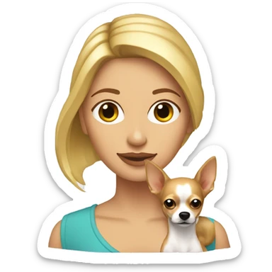 mujer con pelo muy largo rubio y su perro Chihuahua sticker