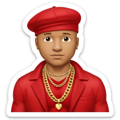 LL Cool J shirtless with necklace, red jacket sticker