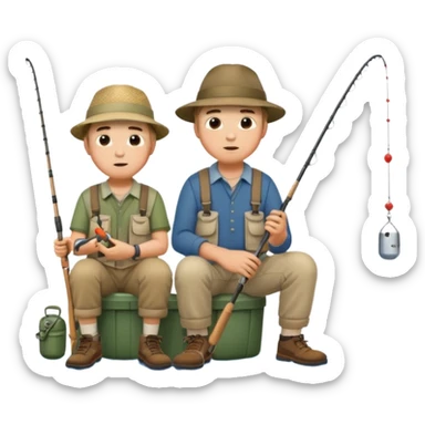 Father and son fishing, sitting bored sticker