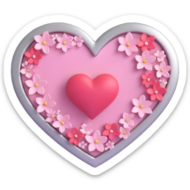 heart with sakura and silver accents, 3D emoji style sticker