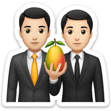 BLACK HAIR LIGHT SKIN MAN WITH A T-SHIRT WITH A MANGO ON IT, AND HIS BOSS LIGHT SKIN MAN BLONDE HAIR DANDOLE DINERO sticker