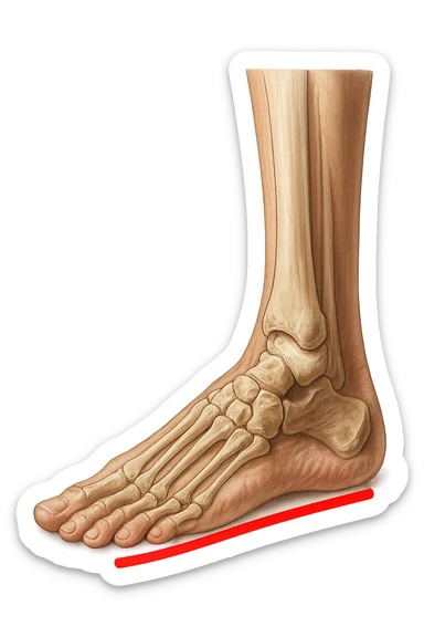 spazio dall'avampiede al tallone umano sottolineato in rosso, fai l'arto umano anatomico realistico con evidenza su quel tratto sticker