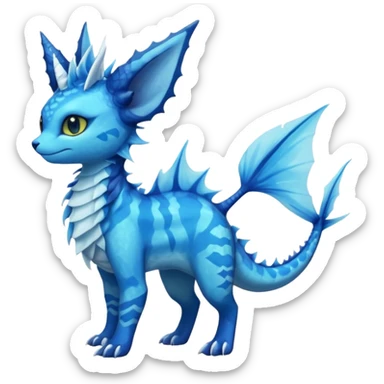 Feral Rare Fantasy vibrant tropical cobalt-blue and cyan Vernid-Trico-Vaporeon-Amaura-species-creature by LiLaiRa, random markings, tufted tail, tufted ears, full body sticker