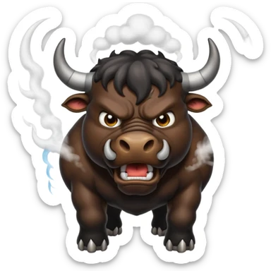Emoji of an angry black powerful bull with steam coming out of its nose sticker