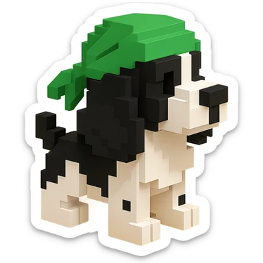 A black and white Russian Cocker Spaniel puppy wearing a green durag, facing left sticker