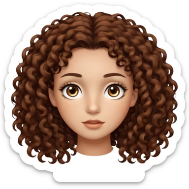 dark brown curly hair with dark brown eyes and long lashes with freckle and light brown skin sticker