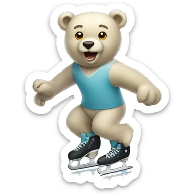 Ice skating bear sticker