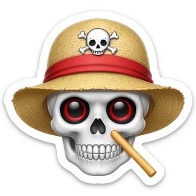 Luffy straw hat logo but.his head is a skull and the line in the hat is red without a hair and a completely black eyes sticker