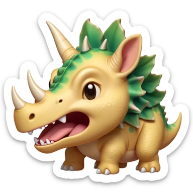 Cinematic Cute Yawning Triceratops Portrait Emoji, Head tilted slightly with a dramatic, wide-open yawn, showcasing a robust, horned body with a frilled head and sleepy, half-closed eyes, Simplified yet irresistibly cute features, highly detailed, glowing with a soft, cozy prehistoric glow, high shine, relaxed yet expressive, stylized with a dash of whimsical ancient charm, soft glowing outline, capturing the essence of a drowsy yet affectionate Triceratops that appears ready to stretch and yawn its way out of the screen! sticker