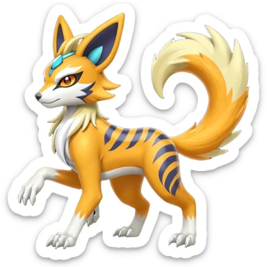Tribal Exotic Meloetta-Zeraora-Lombax-Renamon-Protogen-Palkia-hybrid-fusion-Fakémon-creature, full body sticker