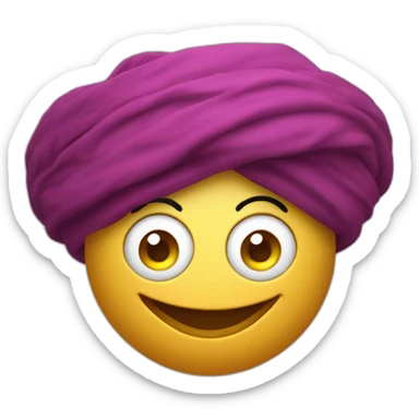 3d sphere with a cartoon genie skin texture with big happy eyes and a turban sticker