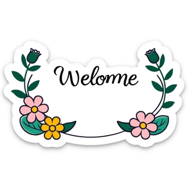 welcome banner with flowers sticker