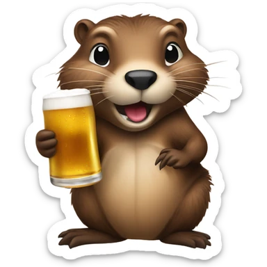 Beaver drinks beer in full growth  sticker