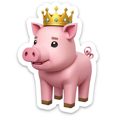 minecraft pig full body pink blocky animal with square head wearing a crown sticker